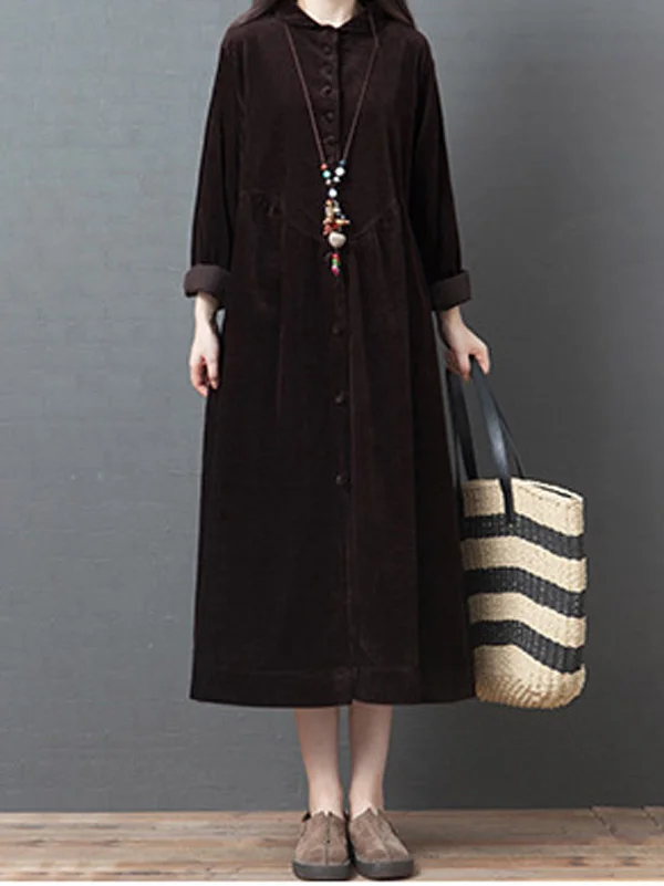 Vintage Corduroy Buttoned Midi Dress