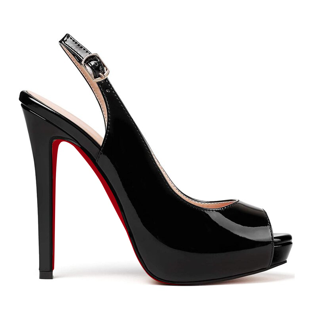 Black Pumps Red Bottom Ankle Strap Patent Women Summer Shoes-MERUMOTE