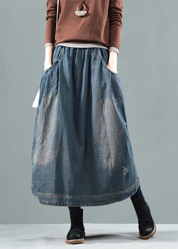 Blue Pockets Retro Patchwork Summer Skirts Denim