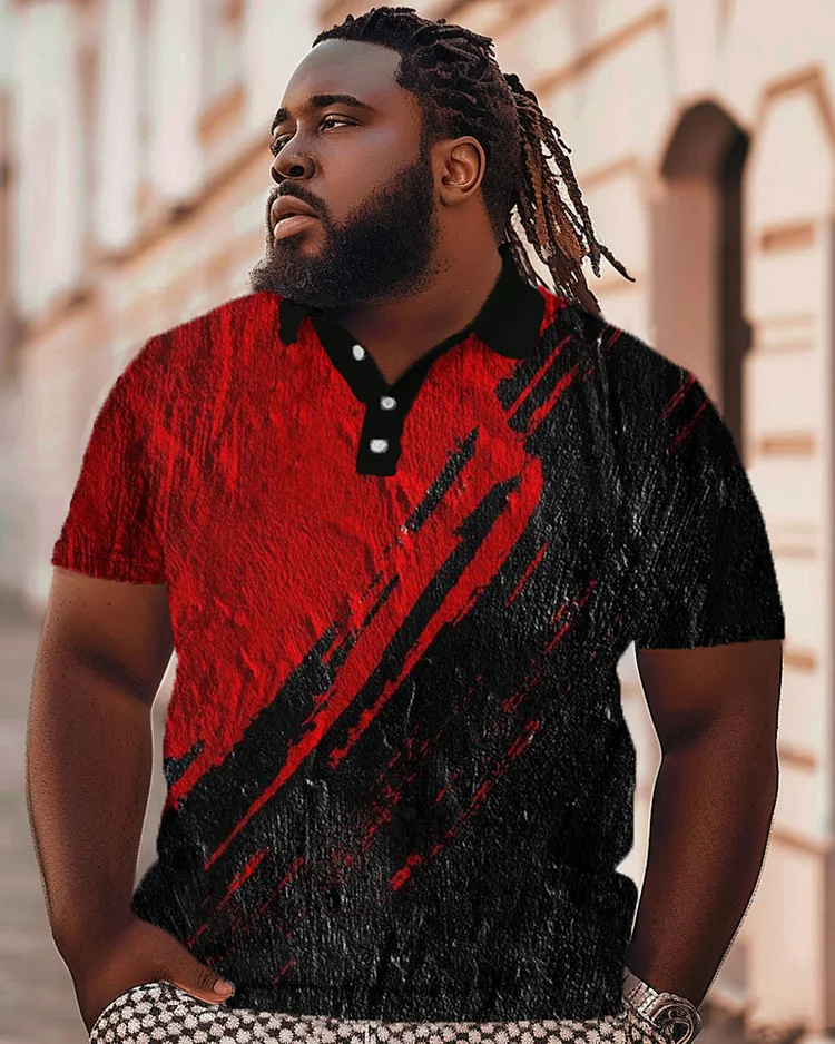 Red Personalized Print Large Black Men's Polo T-shirt