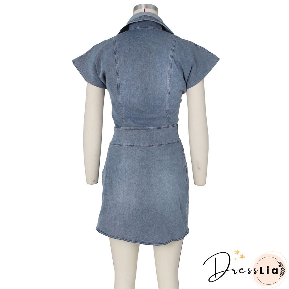 Sleeveless Short Top with Split Skirt Denim Suit