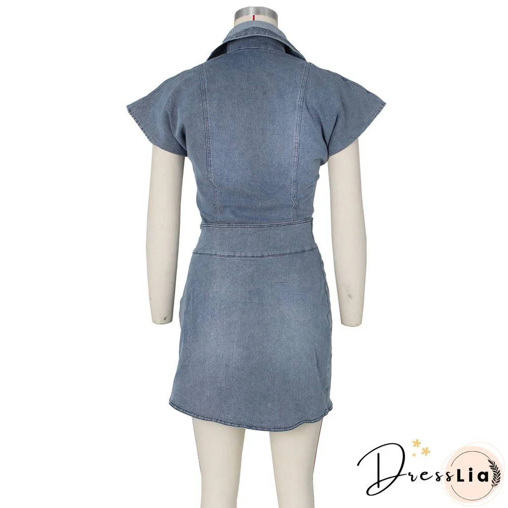 Sleeveless Short Top with Split Skirt Denim Suit