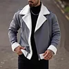 Men's Gray Coat With Contrasting Lamb Fur Collar And Cuffs, Zipper Closure, Casual Jacket, Suede Fabric, The Collar Can Be Worn Two Ways, Making It The Perfect Holiday Gift For Boyfriends And Husbands. Fleece Men Jacket Winter