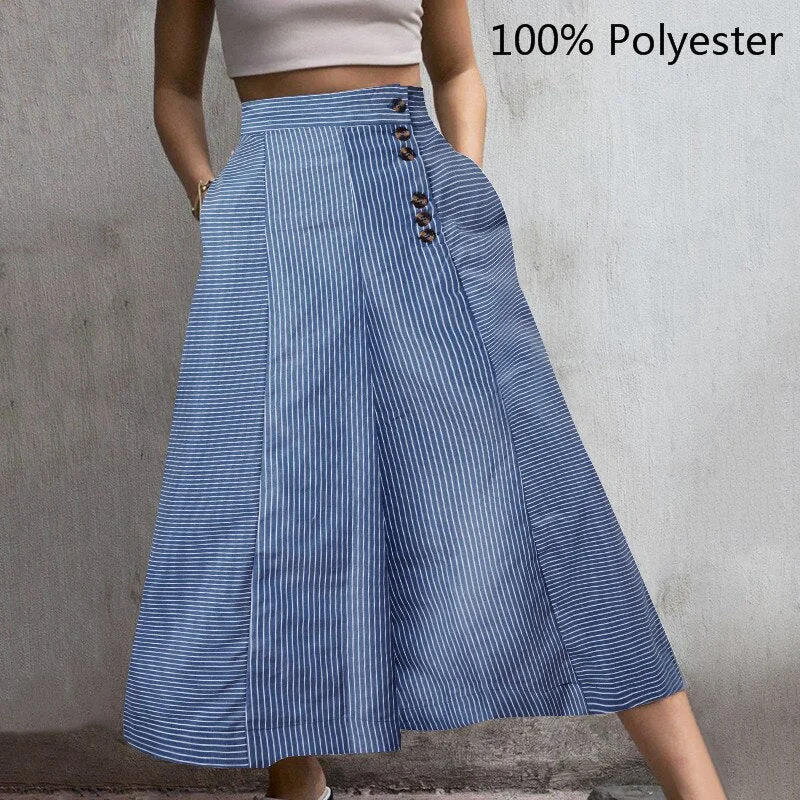 Celmia 2022 Fashion Striped Trousers Women White Wide Leg Pants Summer High Waist Pocket Casual Office Pantalon Elegant Palazzo