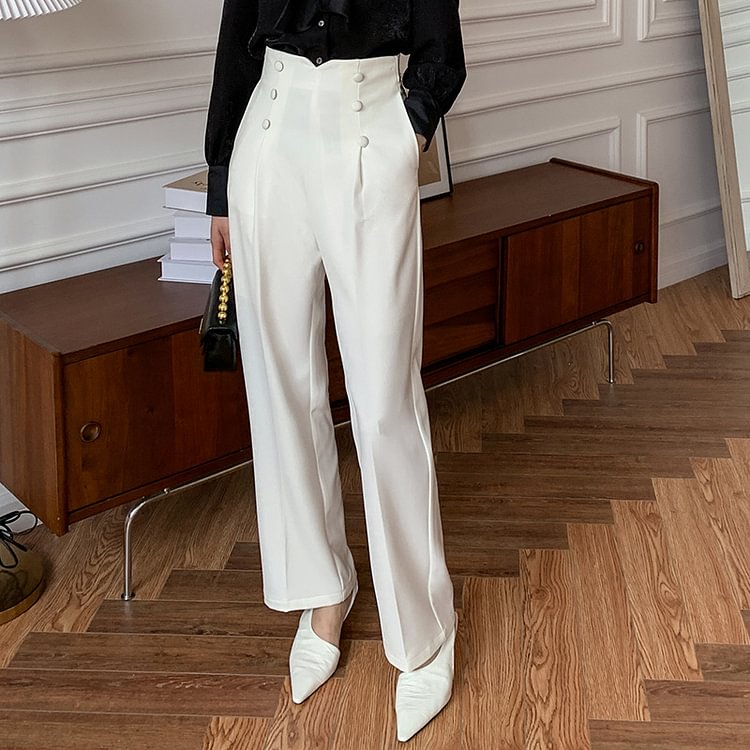 High waist slim wide leg suit pant