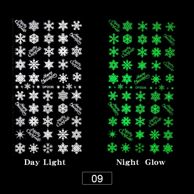 3D Luminous Nail Stickers Halloween Pumpkin Spider Star Moon Transfer Sliders  Winter Glow In The Dark Nail Art Decoration-Nail Inspo