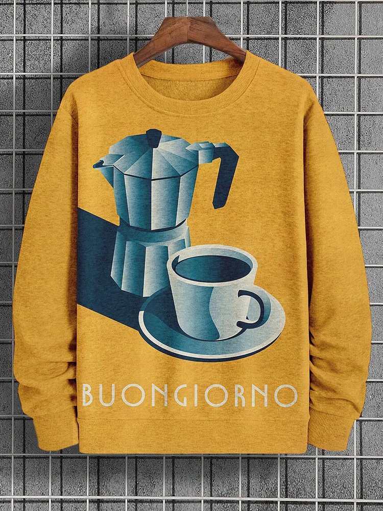 Men's Buongiorno 'Good Morning' Italian Espresso Coffee Print Casual Sweatshirt