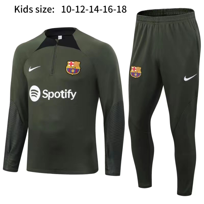 23-24 Kids Barcelona Half Zipper Long Sleeved Green Training Suit