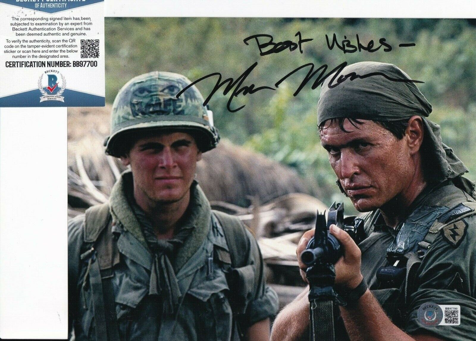 MARK MOSES signed (PLATOON) Lt Moon Movie 8X10 Photo Poster painting BECKETT BAS BB97700