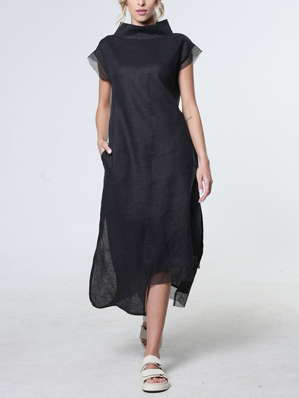 Loose Asymmetrical Sheer Linen Midi Dress