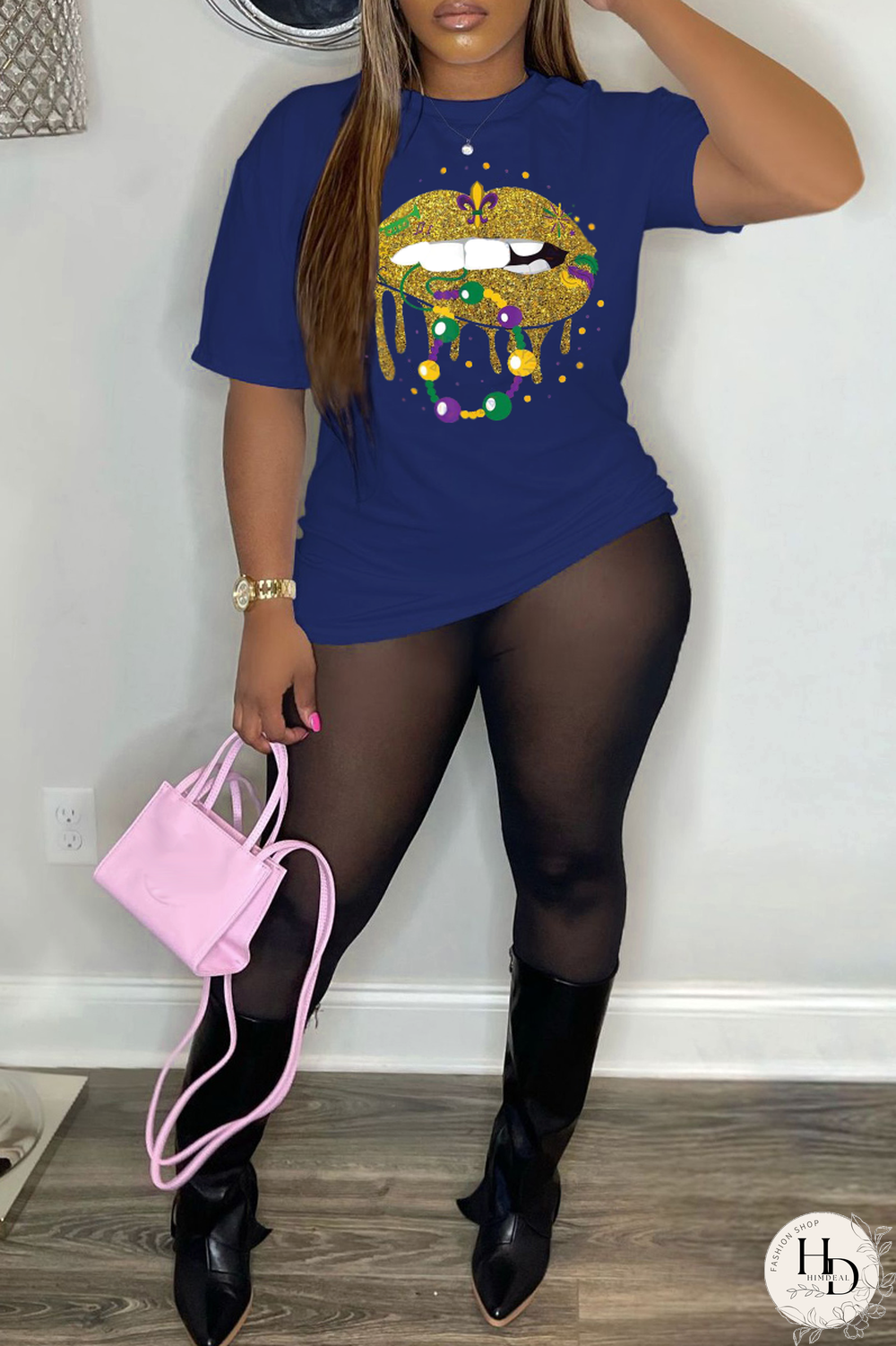 White Party Vintage Lips Printed Patchwork O Neck T-Shirts