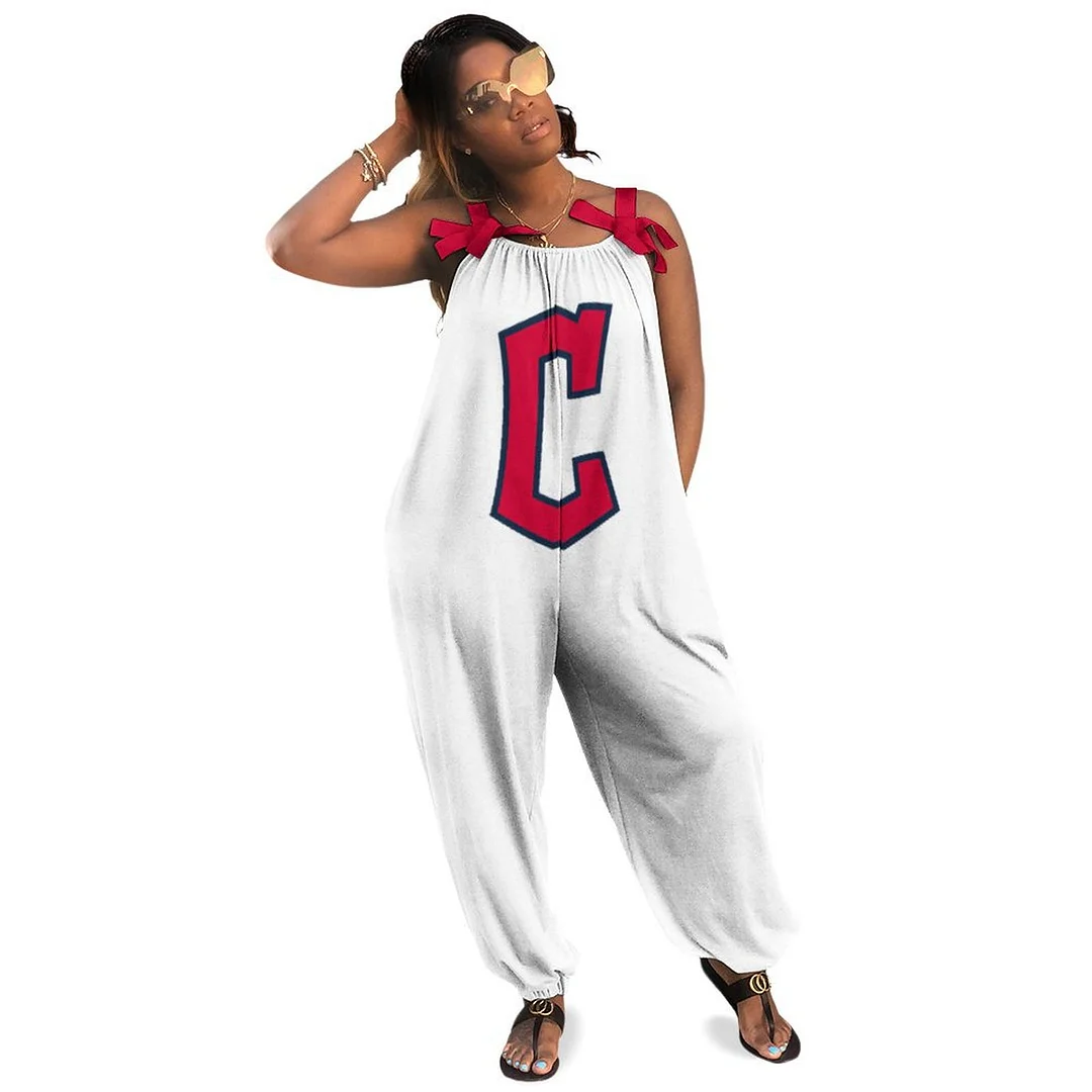 Women Plus Size Jumpsuits Loose Casual Print Retro Strappy Jumpsuit in Pattern,Navy,Red,White