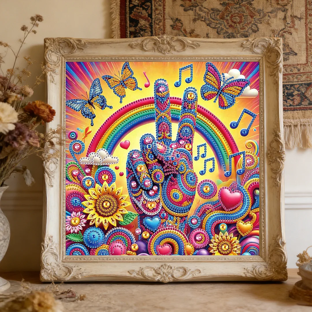 Diamond Painting - Partial Special Shaped Drill - Peace Hand(Canvas|30x30cm)