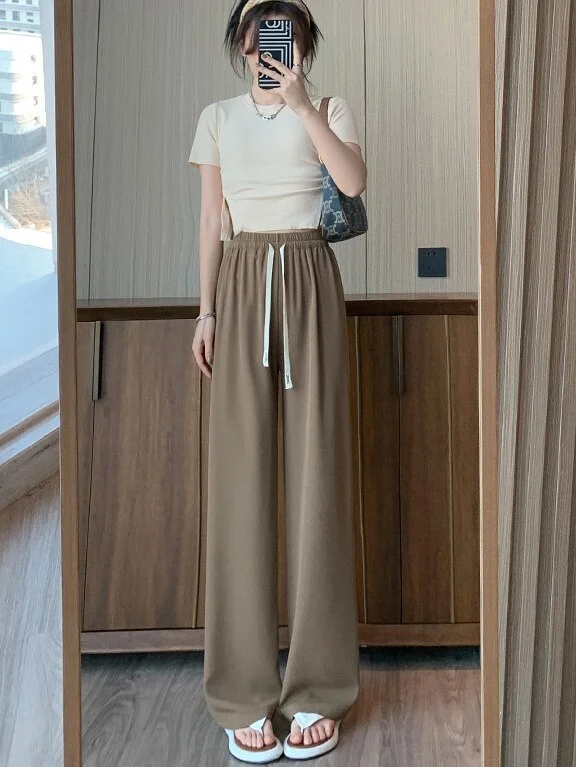 Summer Women Long Striaght Pants Casual Elastic Waist Long Wide leg pants Female Casual Spring Female Pants Trousers