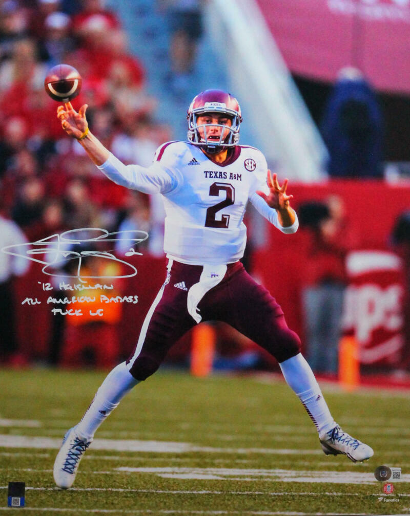 Johnny Manziel Signed Pass Release TAMU 16x20 FP Photo Poster painting Insc- Beckett W