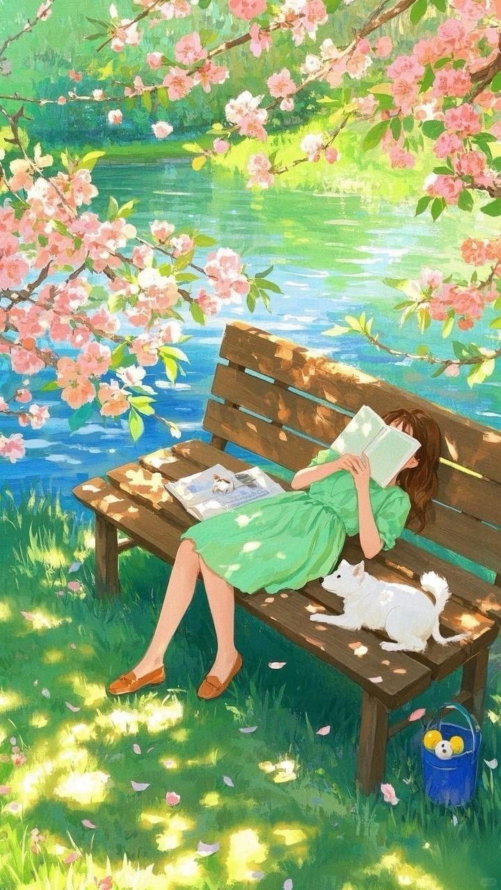 Partial AB Drill - Girl Reading On Bench  - Full Round Drill Diamond Painting40*70CM(Canvas)