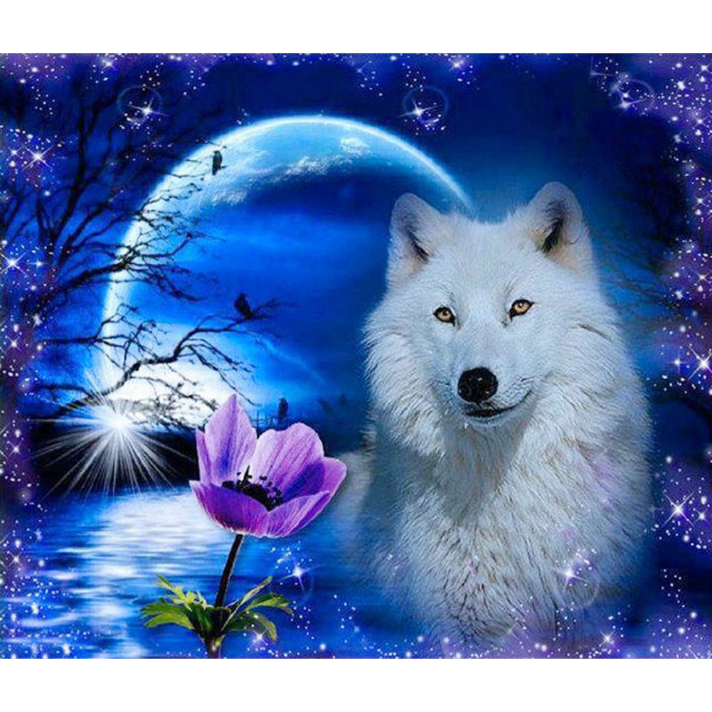 

50*40CM - Wolf Moon - Square Drill Diamond Painting, 501 Original