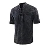 Men Gothic Retro T-Shirt Lace-up V-neck Linen Pocket Short Sleeve Tee Shirt Loose Tops