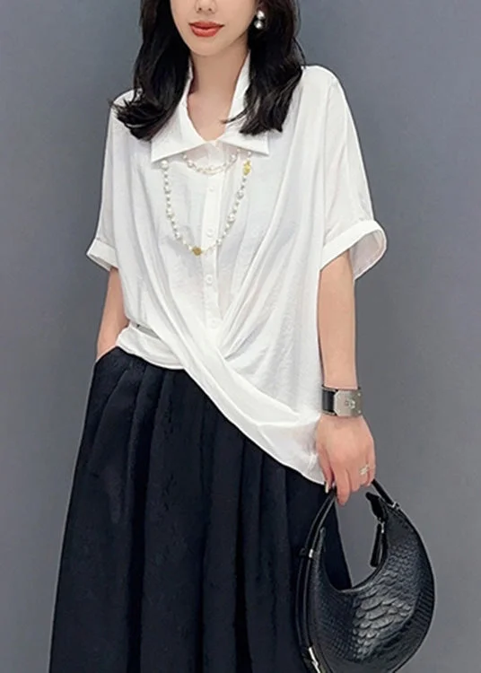 5.29Loose White Peter Pan Collar Solid Shirts Summer