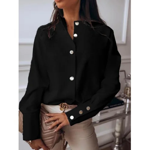 popular style small stand-up collar long-sleeved solid color women's shirt_ viptrois