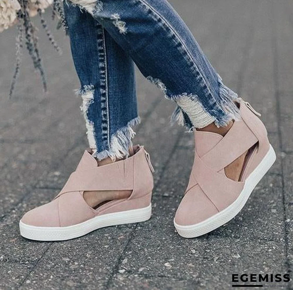 Women Solid High Flats wedges Heel Height Increasing Chunky Platform Vulcanized Sneakers Shoes | EGEMISS