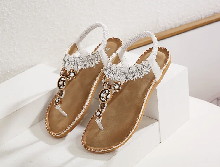 Ethnic Style Beaded Vintage Water Brick Sand With Toe Sandals 