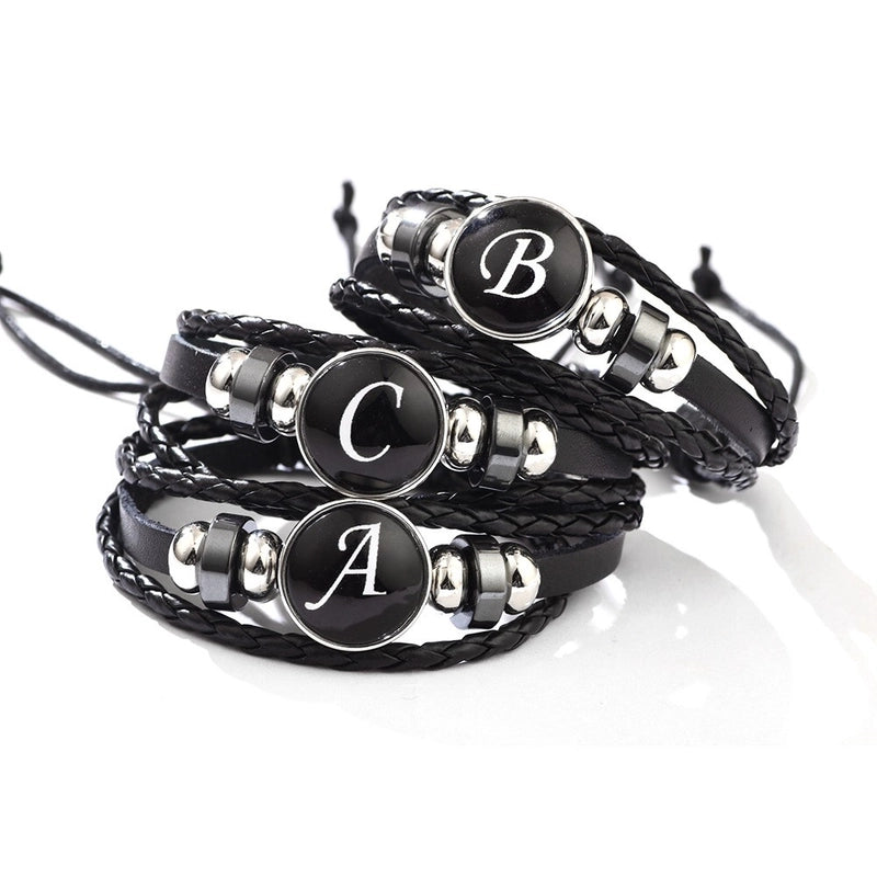 Casual Hip-hop Letter Pu Leather Glass Leather Knitting Glass Men’s Bracelets
