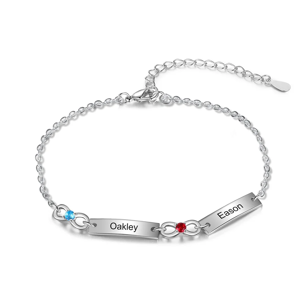 Personalisiertes 2 Namen Infinity Armband mit 2 Geburtssteinen n2-b2 Kettenmachen