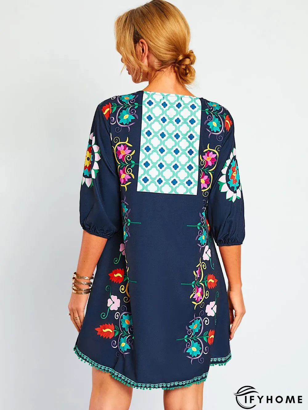 Cotton-Blend Casual Floral Weaving Dress | IFYHOME