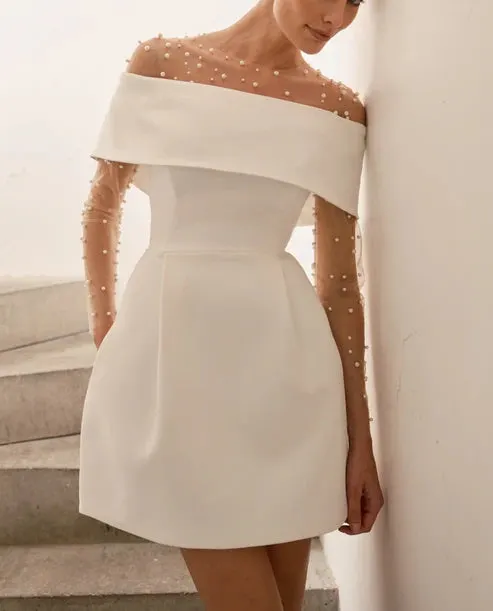 Elegant Evening Lapel Bandeau Removable Belt Pocketed Mini Dress