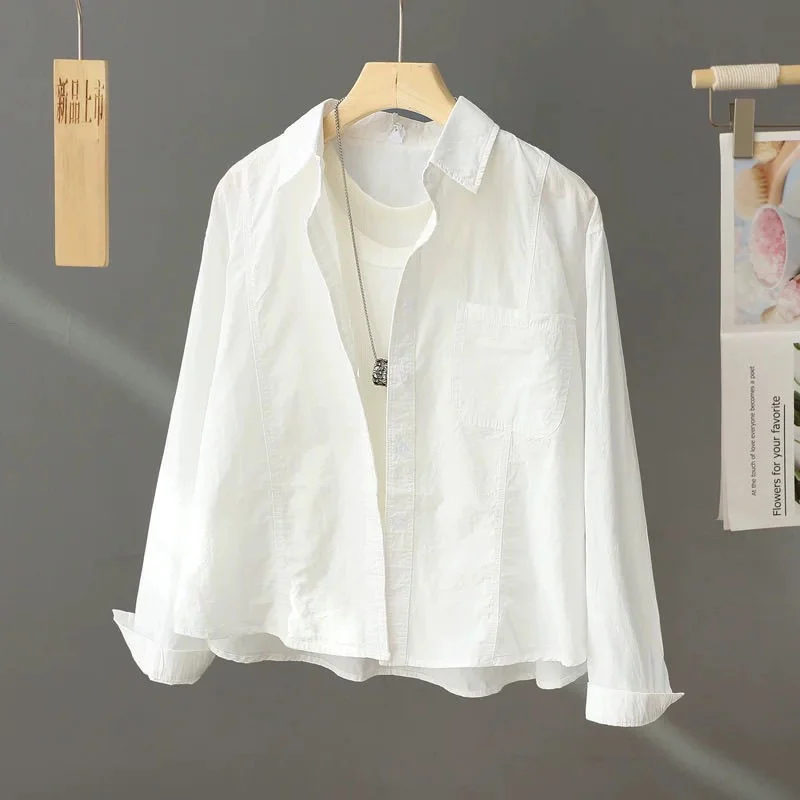 Athvotar Athvotar 2025 Spring And Autumn New White Shirt Women Wearing Short Shirts Spring And Autumn Leisure Top