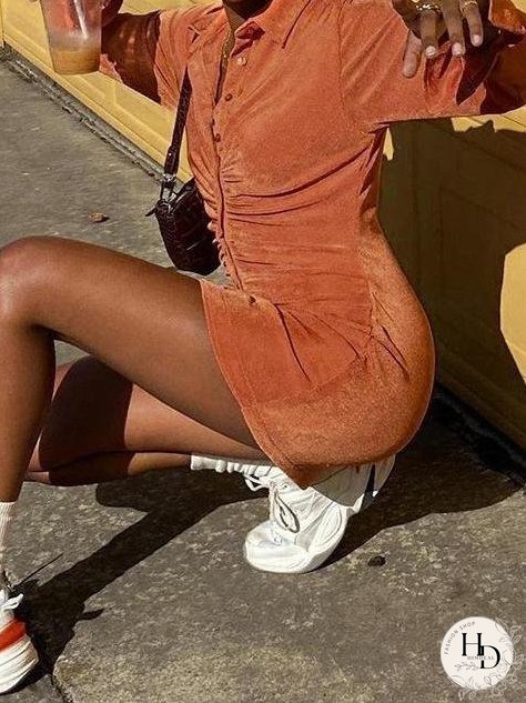 Classy Button Ruched Slim-Fit Shirt Dress