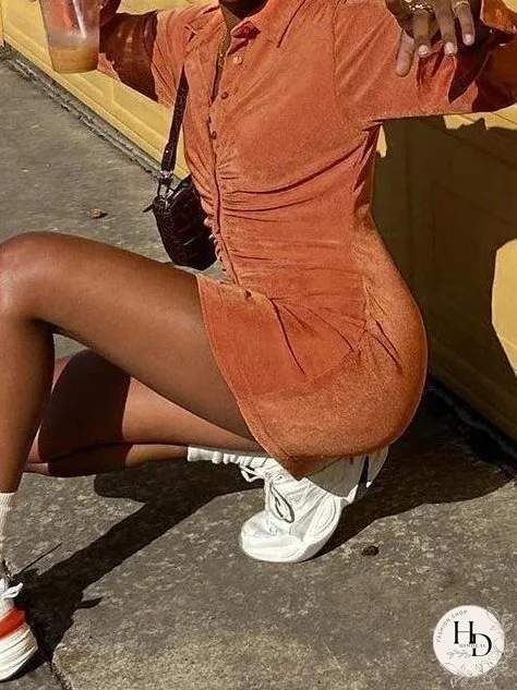 Classy Button Ruched Slim-Fit Shirt Dress