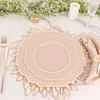 10 Pack | 11" Blush/Rose Gold Hard Plastic Dinner Plates, Disposable Tableware, Baroque Heavy Duty Plates with Gold Rim