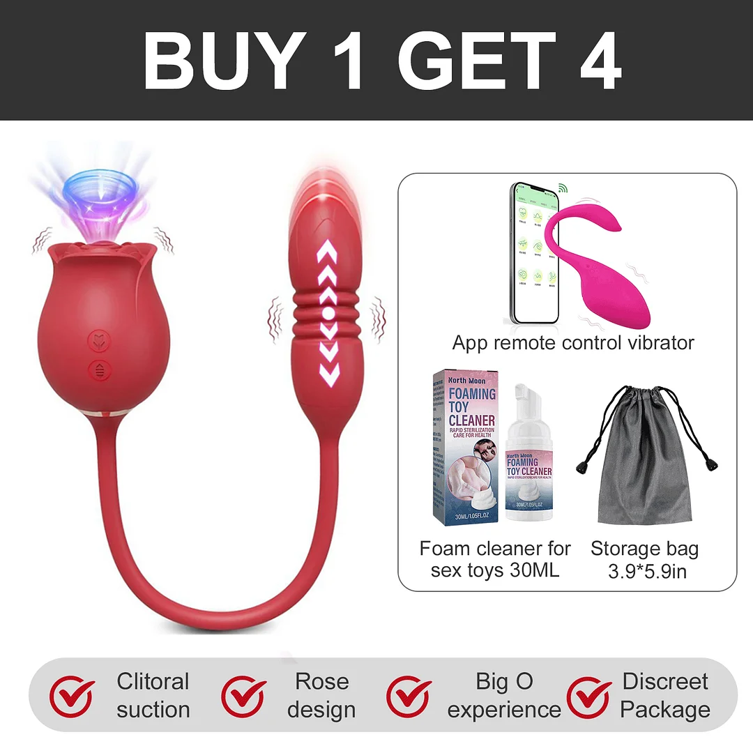 Dual Action Rose Vibrator with 10 Sucking and Thrusting Modes for Ultimate G Spot and Clitoral Stimulation