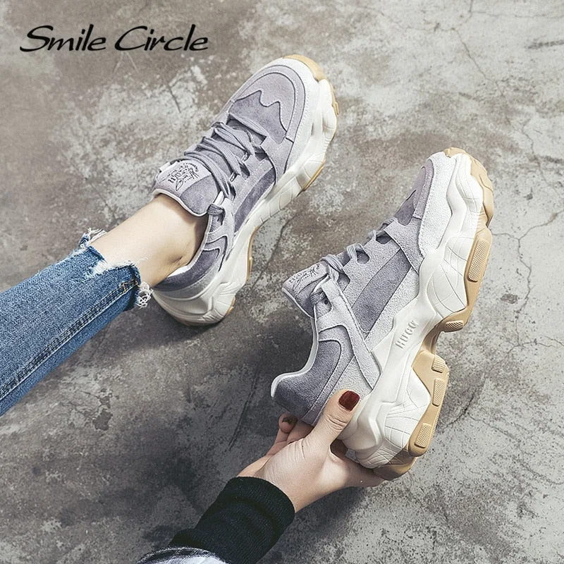Smile Circle Women Sneakers Breathable Shoes 2019 spring new Flat Platform shoes girl Thick bottom Outdoor Ladies shoes
