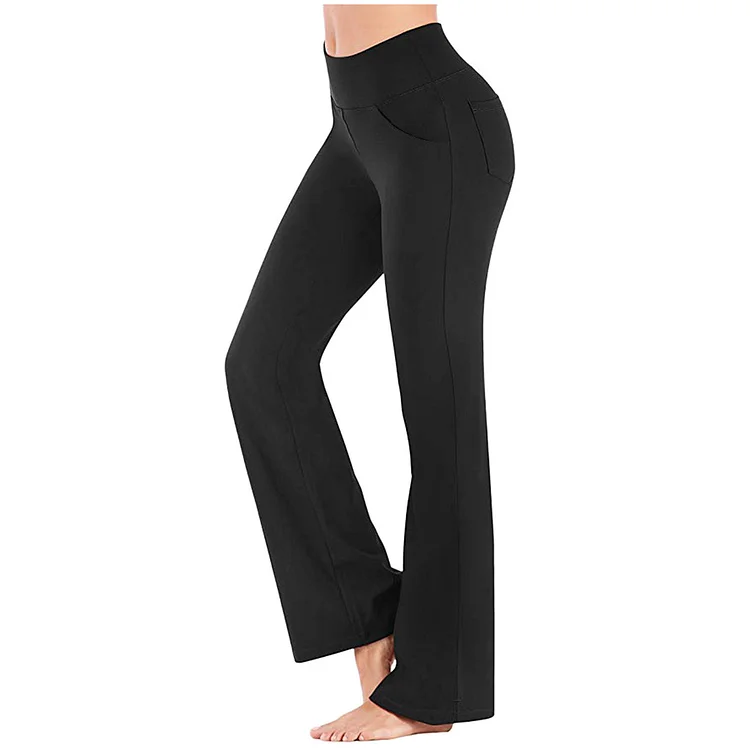 Ladies Solid Color Pocket Stretch Yoga Pants