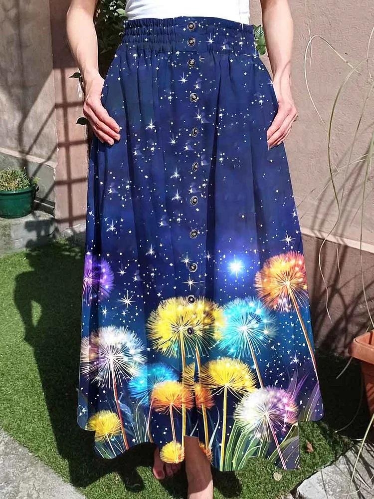 Women's Dandelion Starry Folk Print Geometric Floral Print Cotton Skirt