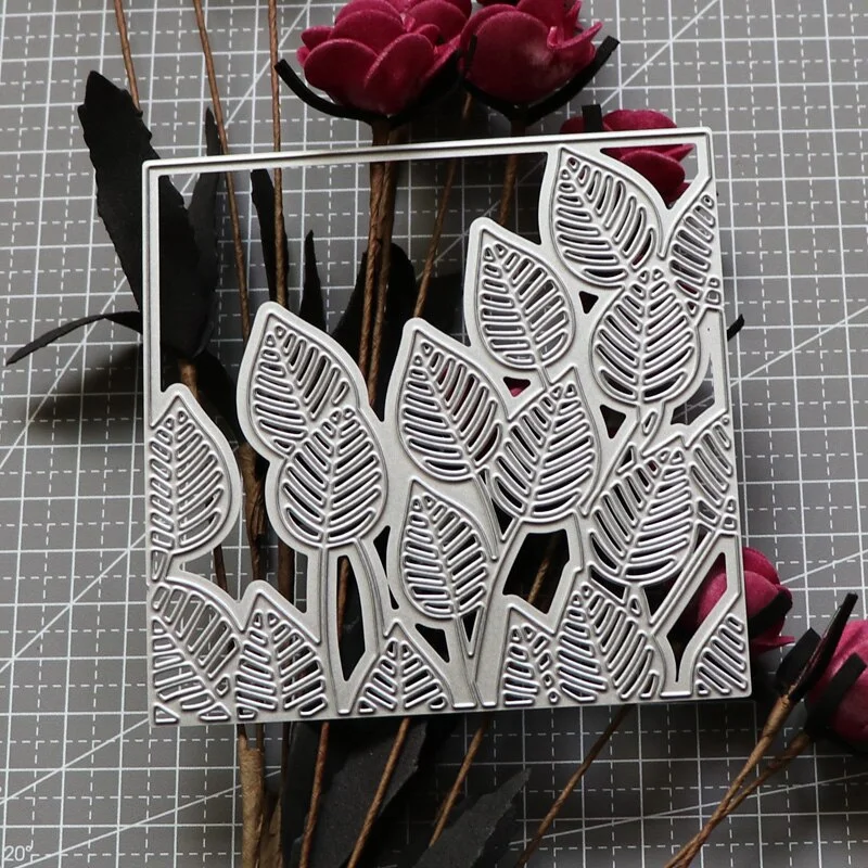 New Metal Cutting Dies for 2021 Leaf Frame Square Background Scrapbooking Die Cuts For Paper Craft