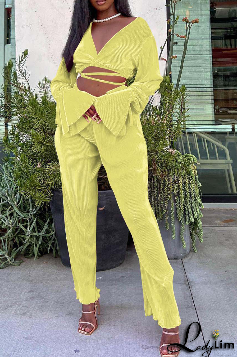 Red Casual Solid Fold O Neck Long Sleeve Two Pieces