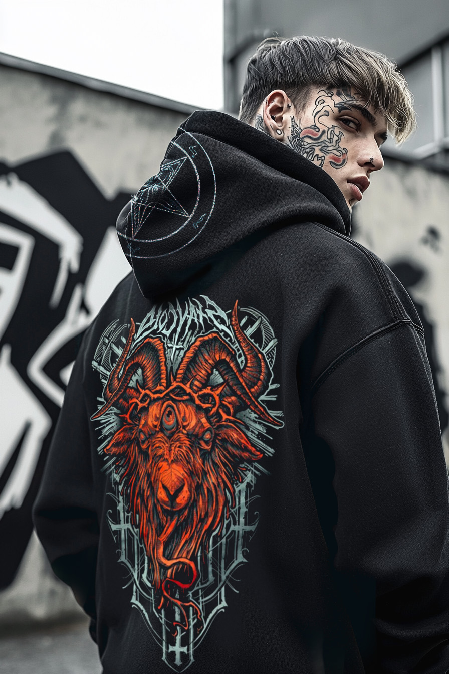Unique Design Dark Blood Goat Devil Occult Rock Style Sports Hoodie / Rvogue / Rvogue