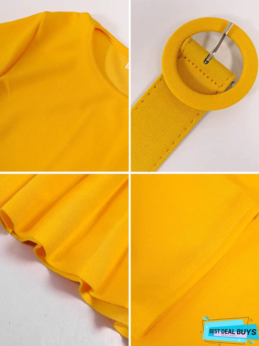 Short Sleeve Solid Color Pleated Midi Dresses with Belt