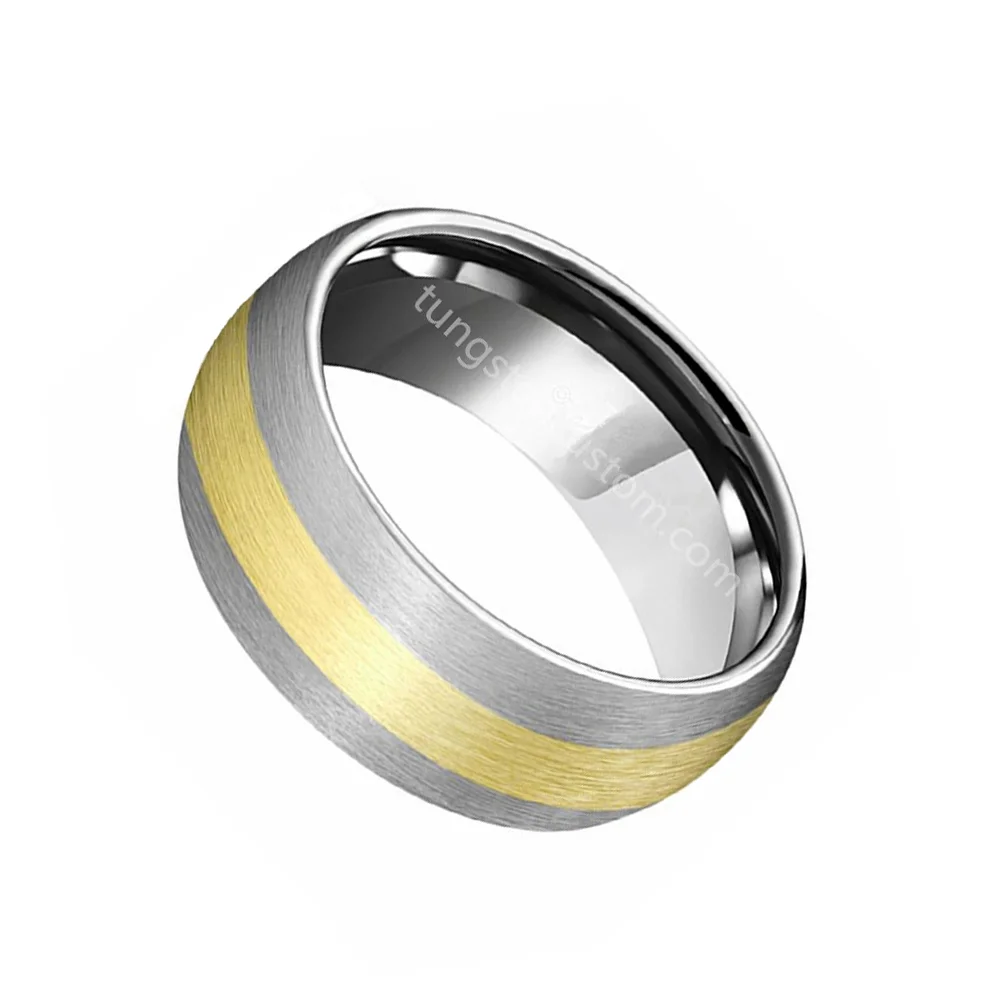 6MM 8MM Tungsten Rings For Men Gold Plated Center Brushed Surface