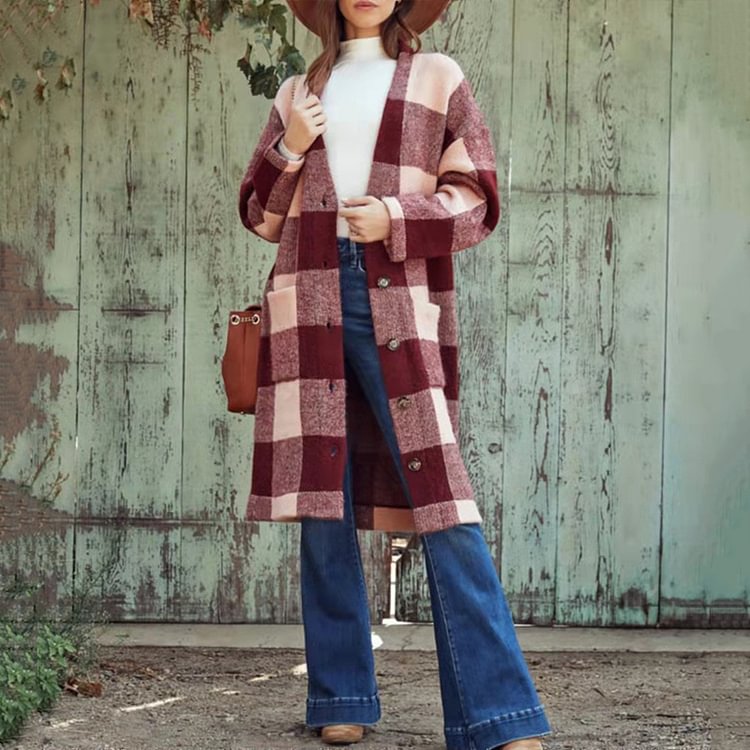 Comstylish Casual Loose Check Coat