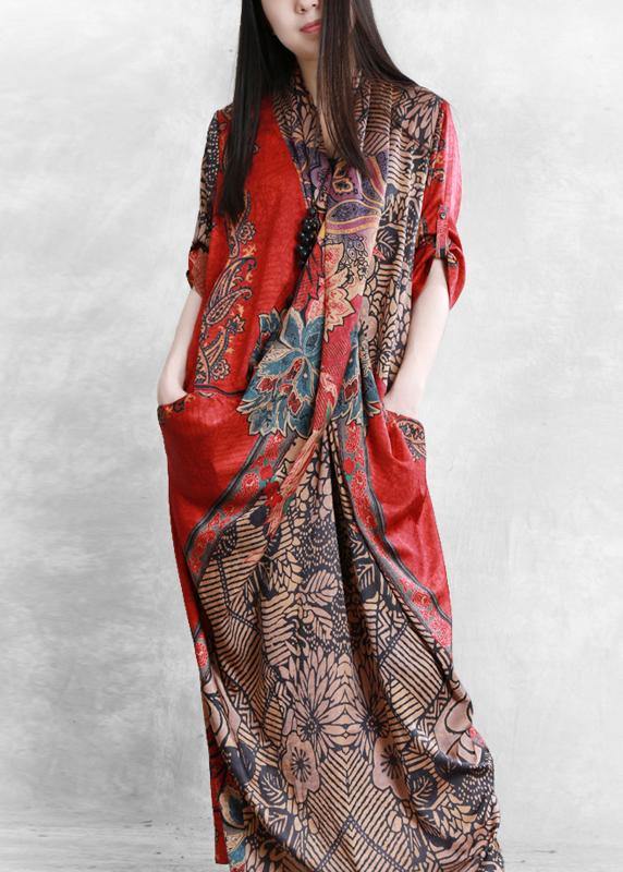 VCSHOES red print clothes For Women v neck patchwork Plus Size Dresses