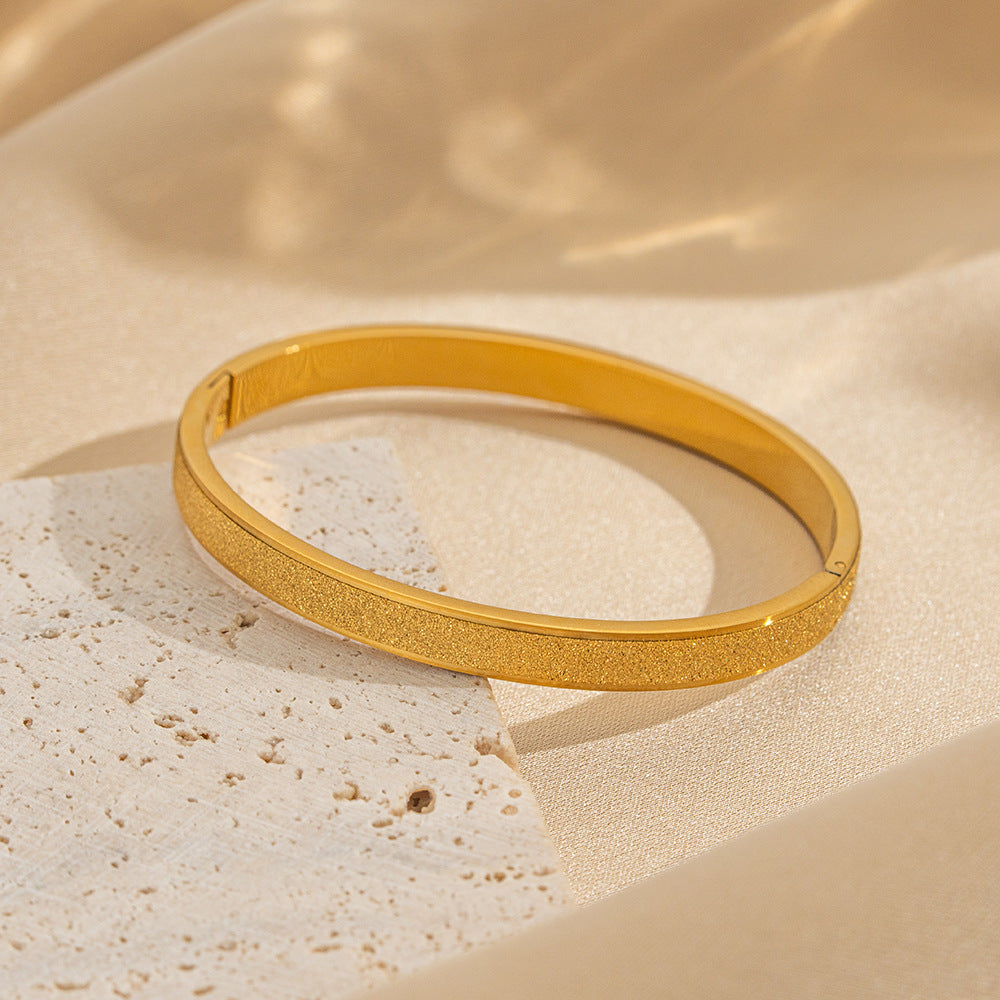 Frosted Bracelet For Women Open Niche 18K Gold Plated Exquisite Plain Ring Bracelet Titanium Steel