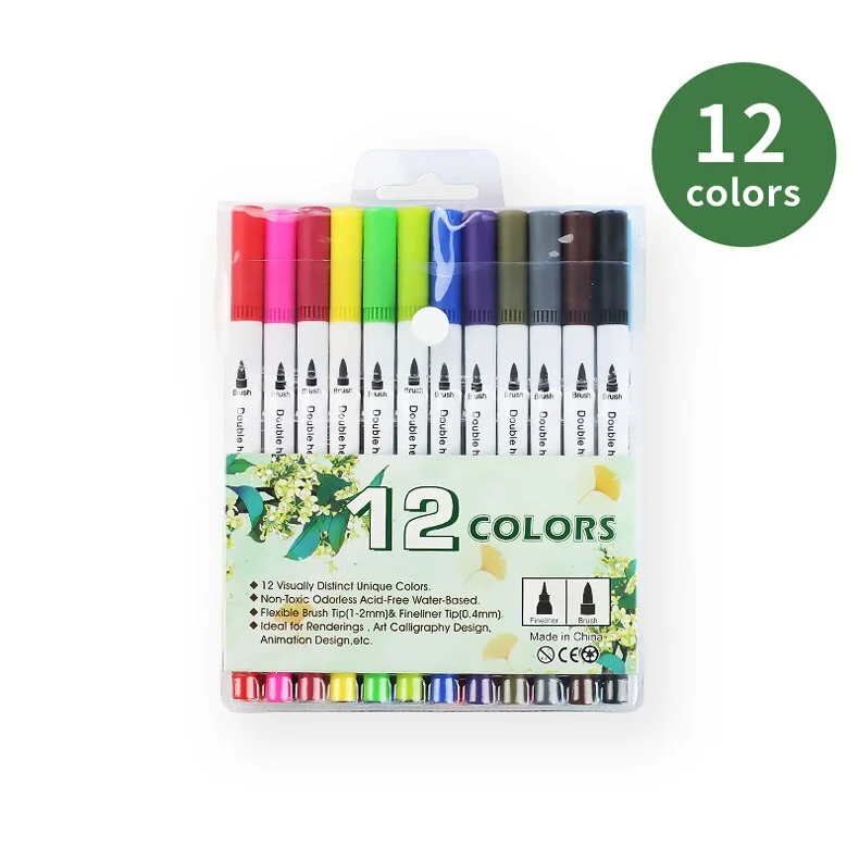 12/24/36/48/80/100PCS Colors FineLiner Drawing Painting Watercolor Art Marker Pens for Calligraphy Dual Tip Brush Pen School