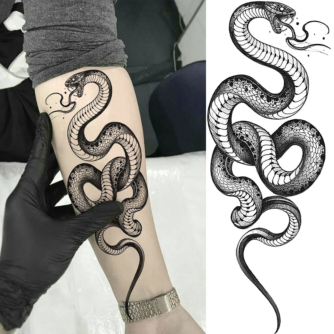 Realistic Snake Unique Forearm Temporary Tattoos For Men Adult Serpent Moon Fake Tattoo Waterproof Body Art Painting Tatoo Paper