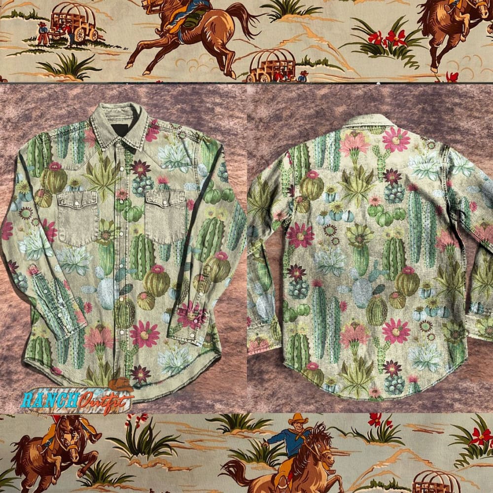 Cute Western Cactus Art Print Casual Shirt Multicolor / S