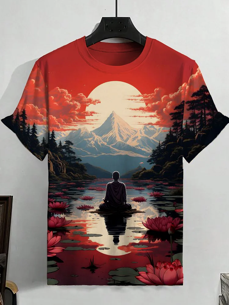 Men's Lotus Buddha Nature Art Print Casual T-Shirt